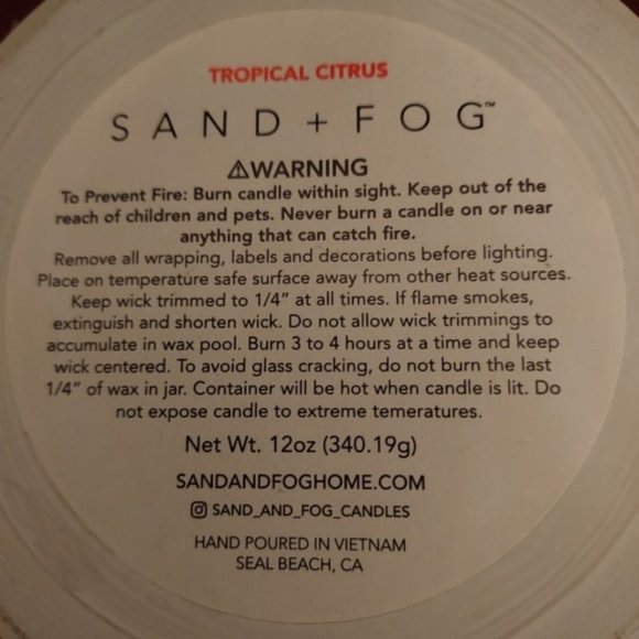 Sand & Fog Tropical Citrus 12 Oz. Candle Decorative Wood Top NWT - Picture 8 of 8